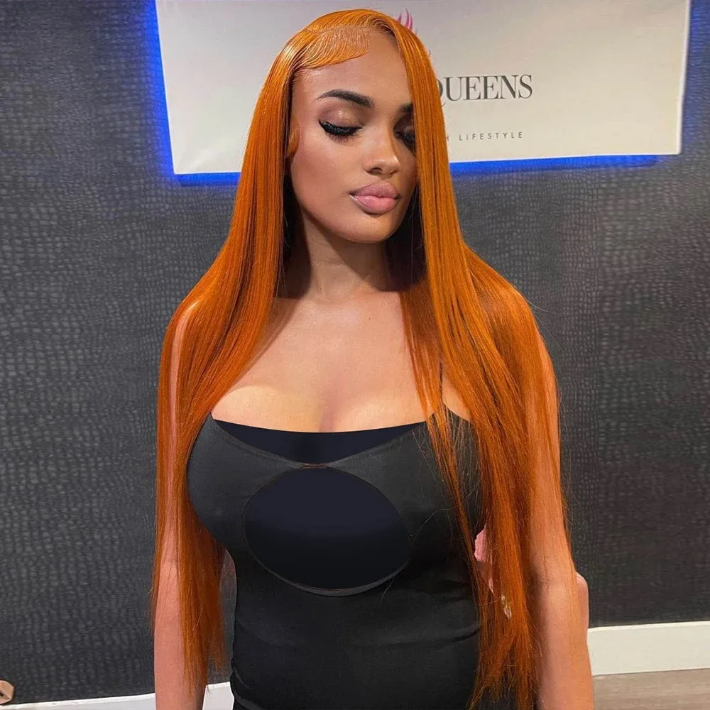 Ginger Orange Bone Straight Human Hair Wigs 13x6 HD Lace Frontal Wig Preplucked 30 40 Inch 13x4 Transparent Lace Front Wig