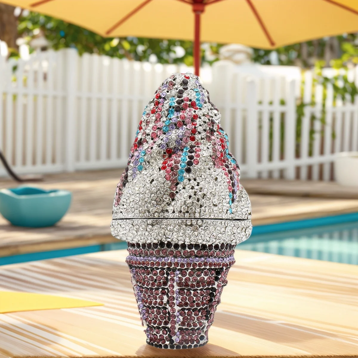 

Sweet Ice Cream Rhinestone Clutch for Women Chic Crystal Evening Purse Full Diamond Handbag for Prom Party