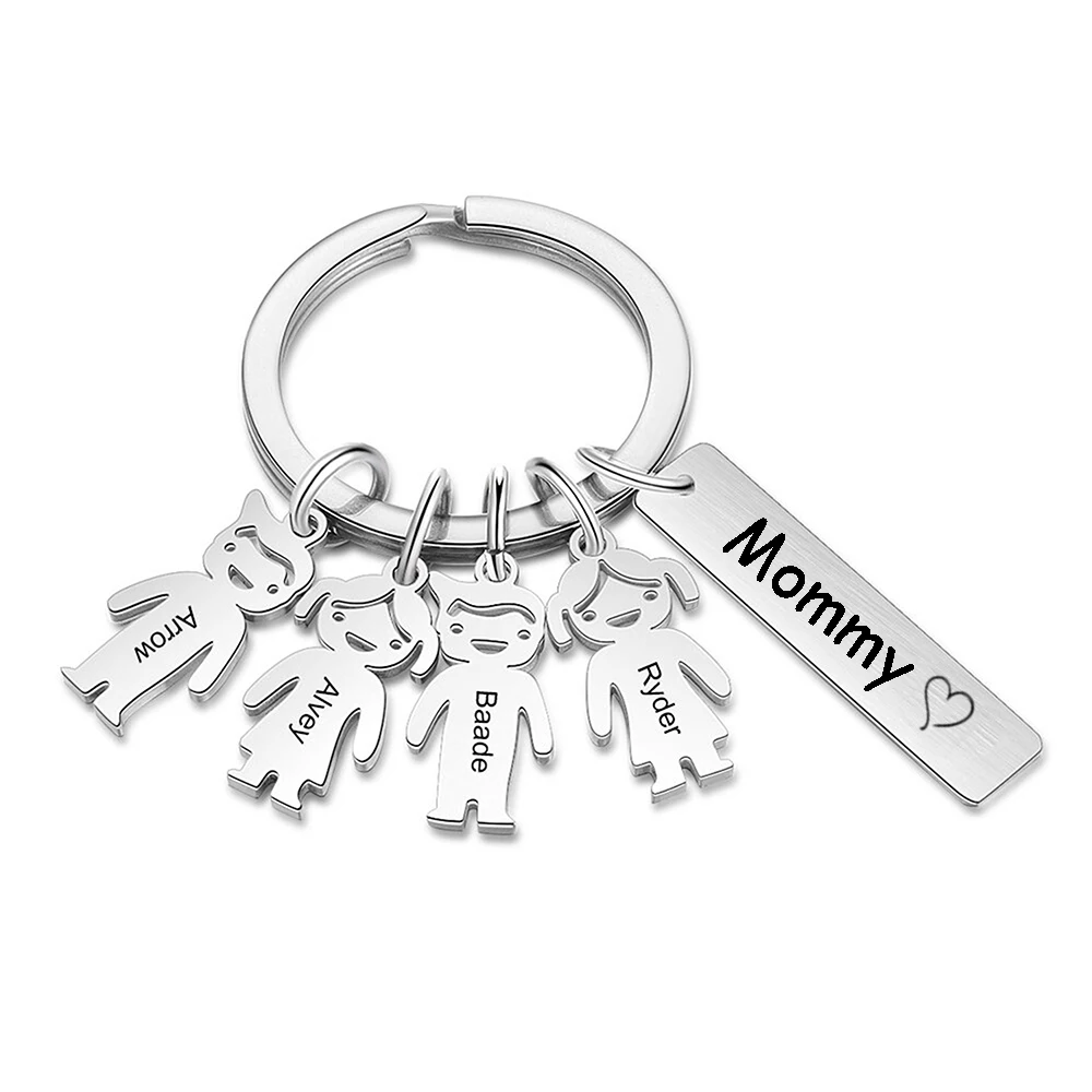 Custom Names Keychain Boys Girls Kids Children Keyring Personalized Phone Number Stainless Steel Bar Drive Safely Dad Mom Family