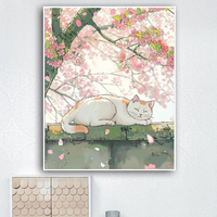 YIJIE Paint by Number Cute Cat Under Flower Tree DIY Hand Painted Painting Canvas Coloring Unique Surprise Gift Home Decor