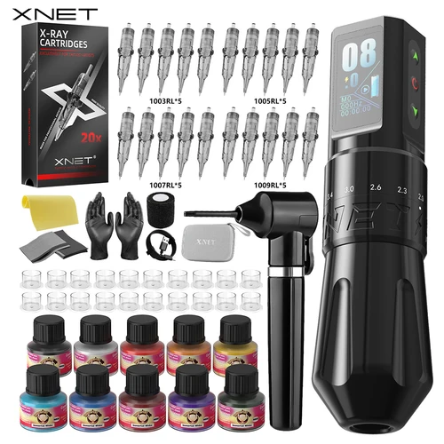 XNET Talos-Kit de pluma para máquina de tatuaje inalámbrica, 2,0-4,2mm, pluma de tatuaje de puntería de trazo ajustable con 20 piezas de agujas mixtas para tatuaje