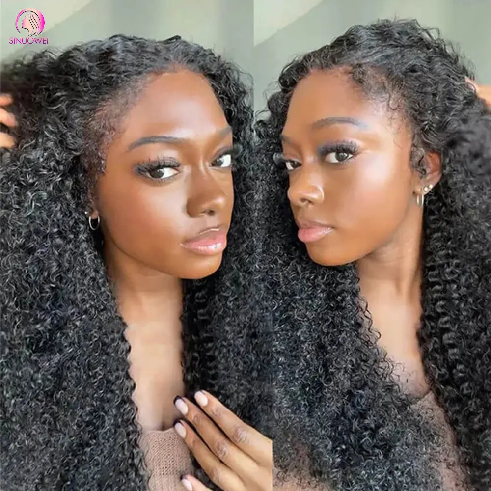 Kinky Curly 13X4 Transparent Lace Human Hair Front Wig 4x4 Lace Closure Wig For Black Women 30 32Inch 180% Pre-Plucked Wig