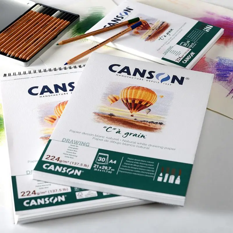 Bloc de Papel para Dibujo y Bocetos Canson "C à Grain 224g Blanco, 30 Hojas, Textura de Grano Fino, para Artistas Profesionales