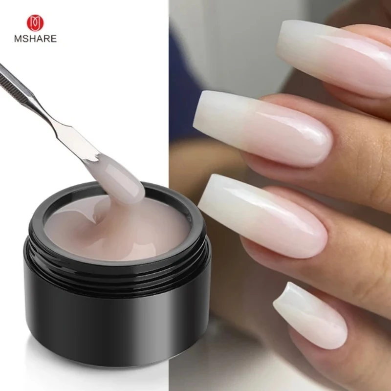 MSHARE 50ml TPO Free Low Heat Milky Natural Shade Self Leveling Construction Gel for Nail Extension Medium Thick Builder Hard UV