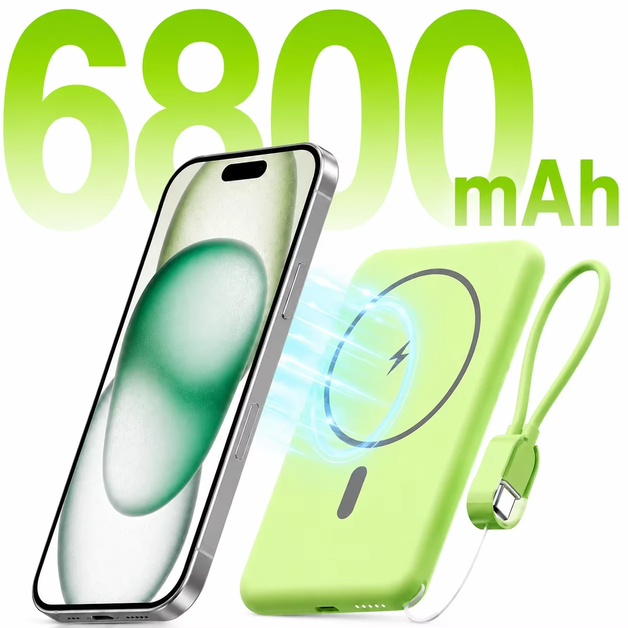 Power bank magnetico Slub da 6800 mAh, design preciso, doppia porta USB-C per ricarica rapida bidirezionale, ricarica simultanea di due dispositivi, certificazioni di sicurezza – power bank compatto.