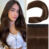 # 4 Extensiones de cabello con clip de una pieza Cabello humano real Extensiones de cabello humano de una pieza de una pieza 5 clips Cabeza de cabello más grueso