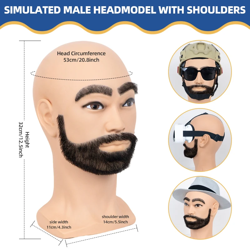 추안 상 남성용 실제 수염 연습용 수염 트리밍 모자 안경 디스플레이 마네킹 헤드 L30 시리즈
