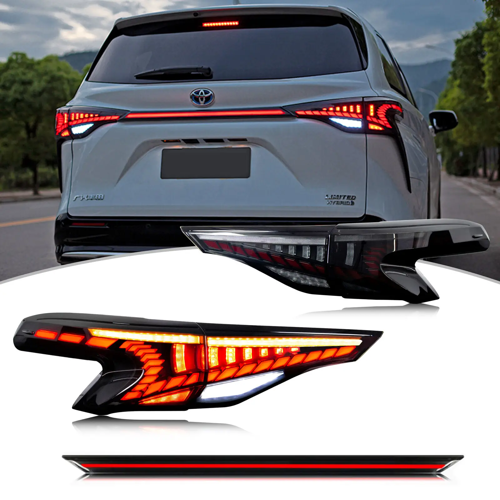 

LED Tail Lights for Toyota Sienna 2021 2022 2023 Start Up Sequential Turn Signals Animation Tail Rear Lamps Brake Reverse Light