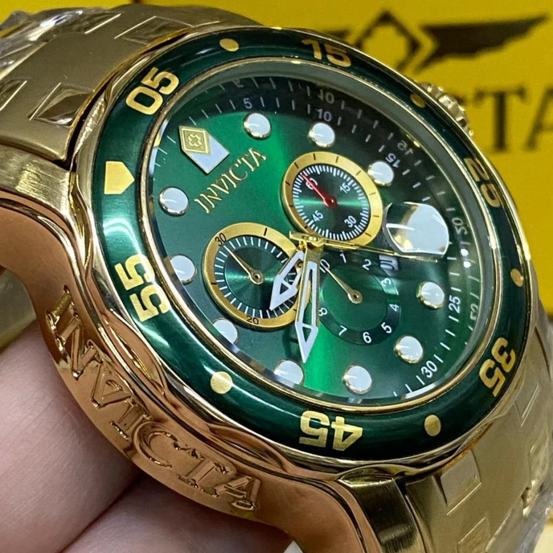 Relógio Masculino Invicta Pro Diver de Luxo Banhado a Ouro 18K em Aço Inoxidável À Prova D'água em Piscina com Caixa Velcro
