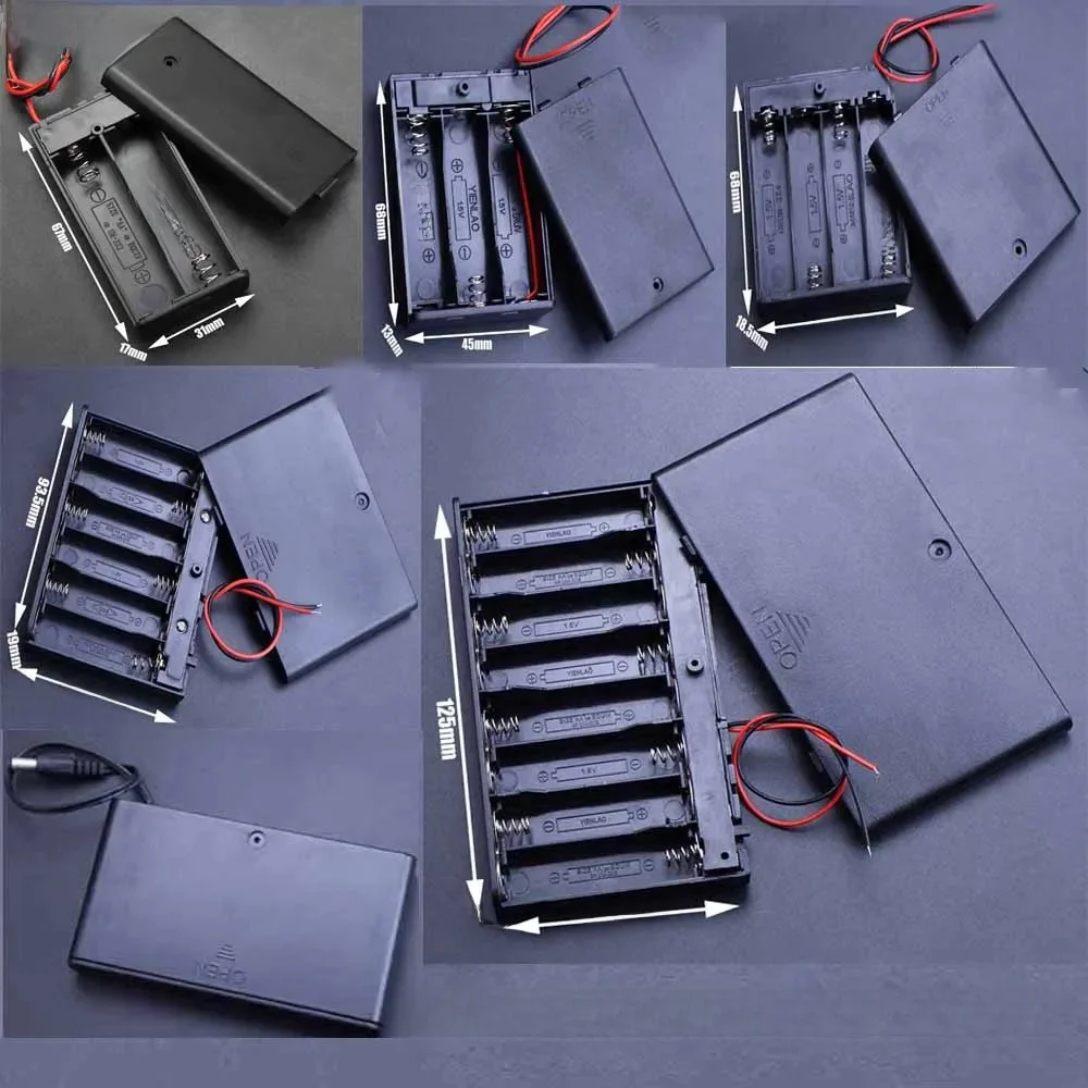 Boîtier porte-piles AA avec fils et couvercle marche/arrêt, 2/3/4/6/8 emplacements, conteneur de piles standard