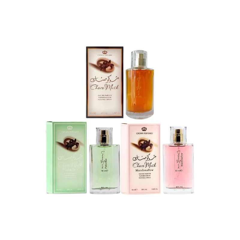 

Choco Musk 3 Piece Bundle 50ml Each Original Marshmallow Pistachio Eau De Parfum Spray Sweet Gourmand Fragrance Long Lasting Layering Set for Women Men Daily Wear