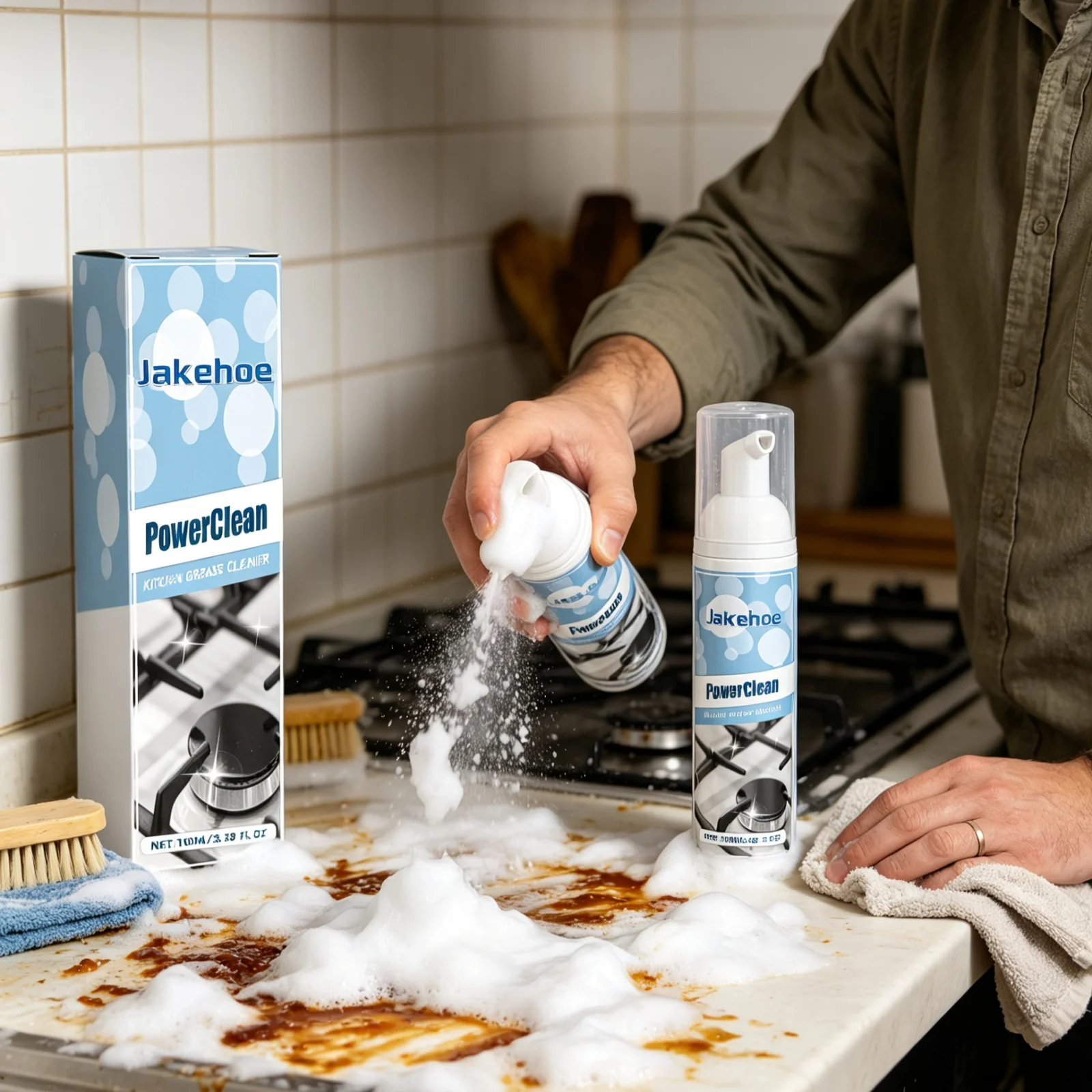 Jakehoe Kitchen Foam Degreaser Fast Penetration Dissolving Stains No Residue Restore Brightness Stubborn Oil Stain Remover 100ml