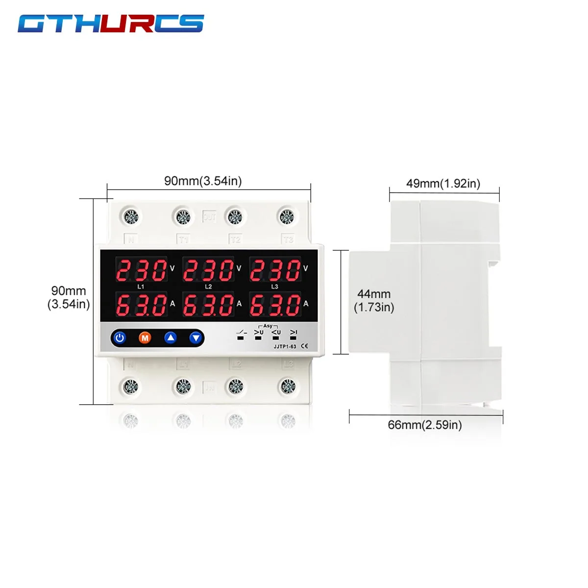 63A 100A 3 Phase Din rail Voltmeter Ammeter adjustable Over and Under Voltage current limit protection Monitor Relays Protector