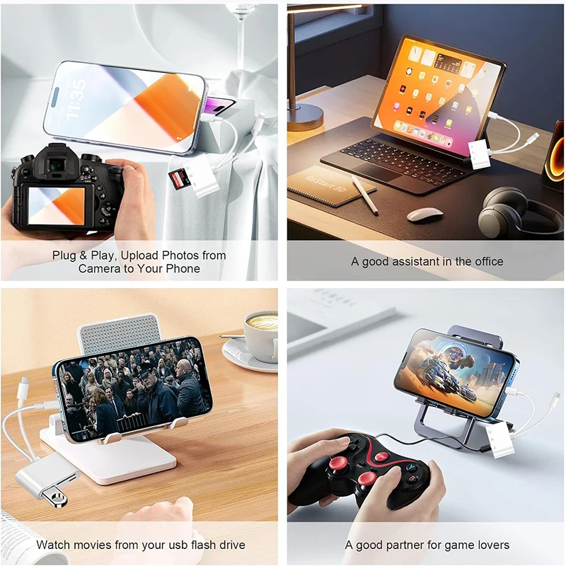 OTG 3 في 1 TF قارئ بطاقات SD نقل البيانات الفاصل قارئ الكاميرا محول آيفون 15 14 13 12 11 XR Pro Max XR