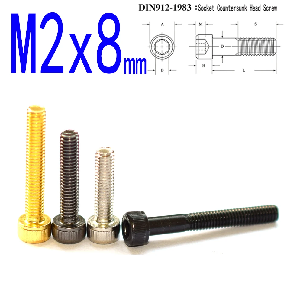 M2x8 Socket Cap Screws 10Pcs,Nickel‑Titanium Plated,DIN7991,SCM435 Alloy Steel,for RC FPV Drone Machinery DIY Parts