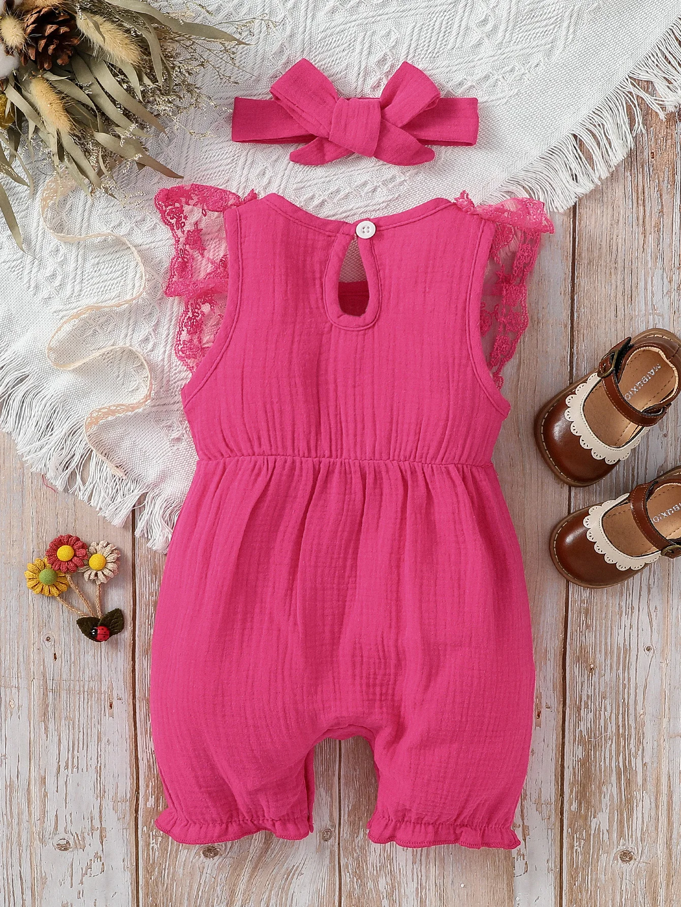 3-24M 2024 Baby girl Cotton Soft cute casual sleeveless summer jumpsuit With Bow +Headband