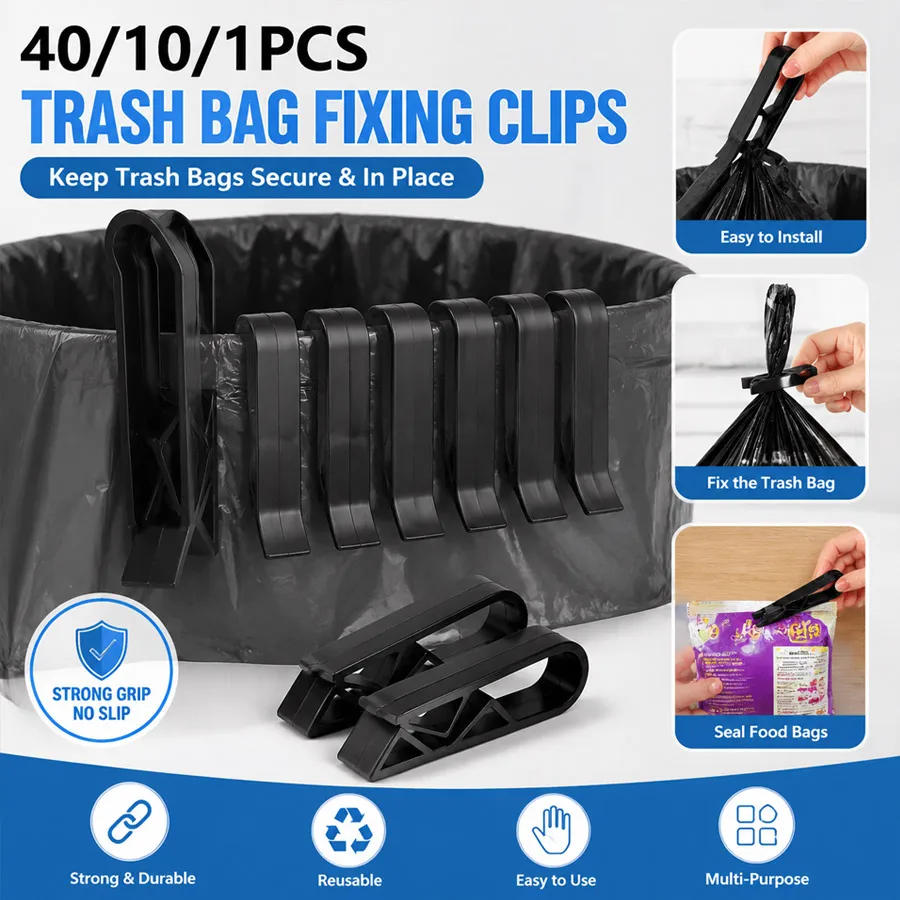 40-1pcs Garbage Can Fixed Clips Practical Rubbish Bag Anti-Slip Holder Clamp Waste Basket Fixation Clip Snack Bag Sealing Tools