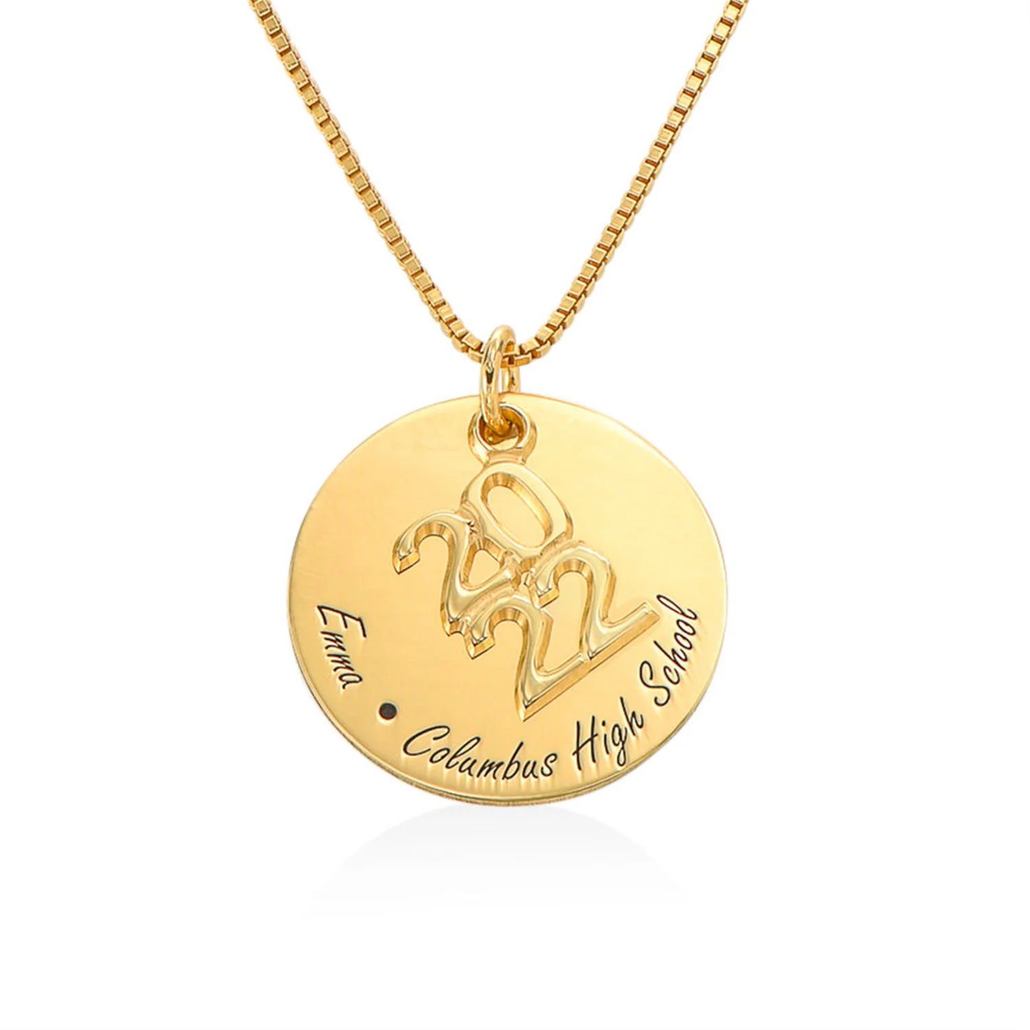 

Engraved Graduation Necklace in Gold Vermeil Custom Circle Pendant Stainless Steel Nameplate Jewelry Gift For Women Friends