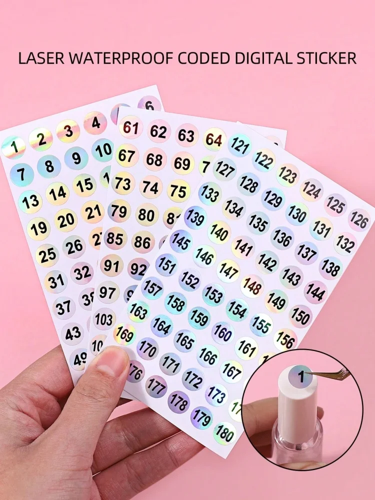 1 Folha (1-180) de Adesivos de Números a Laser para Exibição de Cores de Esmalte, Marcadores de Pontas, Guia de Números, Ferramentas DIY para Manicure