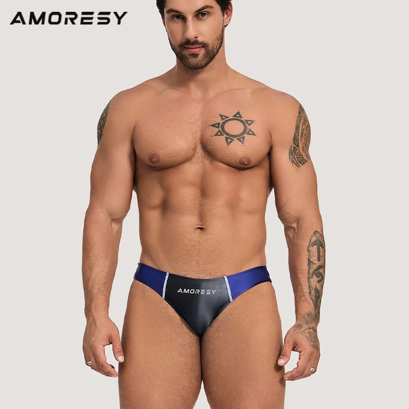 AMORESY Oceanus series low waist glossy breathable sports ice silk color matching briefs