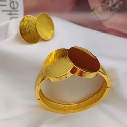 New Design Bangle and Ring Set for African 18k Gold Color Hand Bracelet Finger Ring Set Weddings Bride Bangle Jewelry Accessory