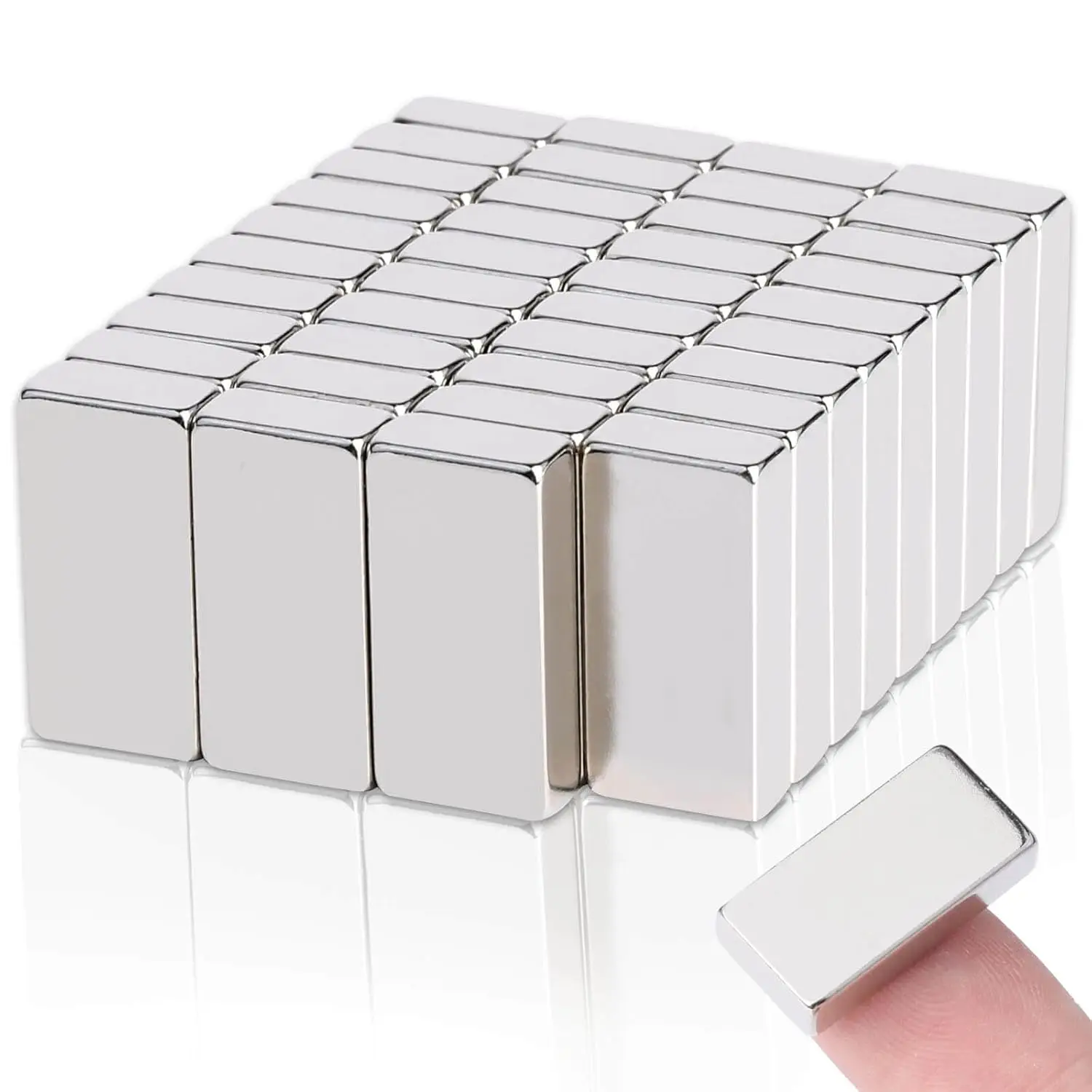 20x10x2 mm Rare Earth Neodymium Magnets, Powerful Small Strong Metal Rectangular Bar Magnetic Strip Magnet for Fridge Garage Kit