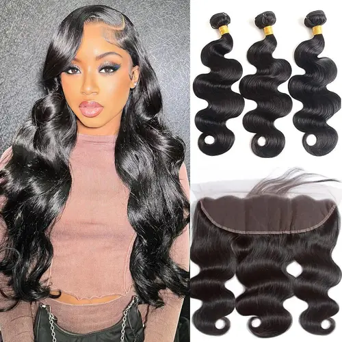 Extensiones de cabello humano ondulado con 100% Frontal brasileño, 3 mechones con extensiones de pelo ondulado brasileño Frontal 13x4