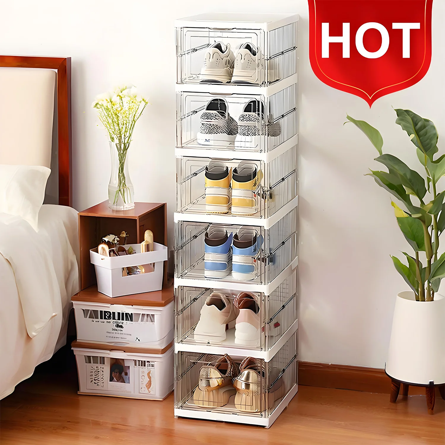 

Foldable Shoe Box All-in-One Shoe Cabinet for Dormitory and Living Room—Dustproof Shoe Storage Box