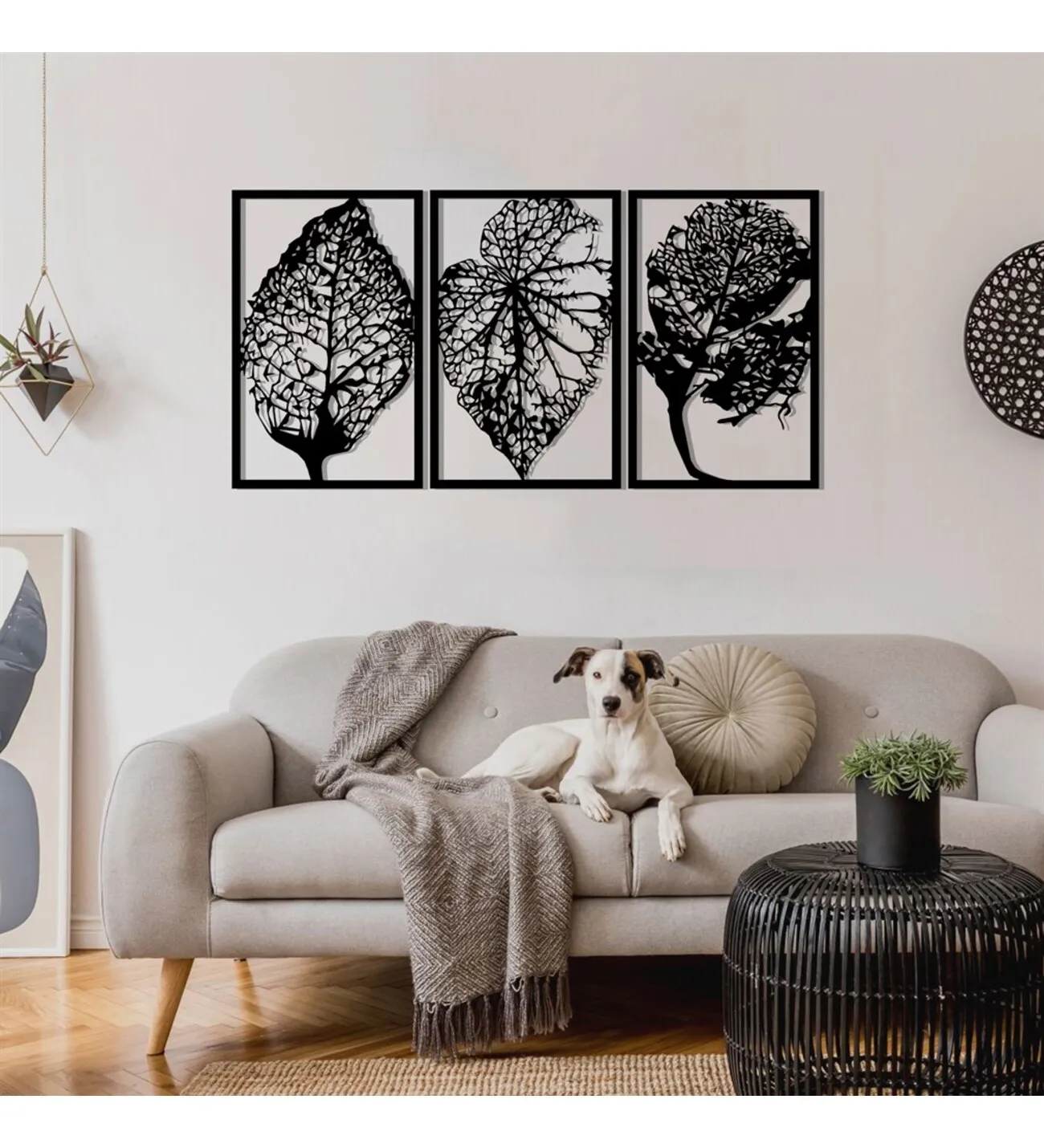 

Latest Spring 3-Piece Black Leaf Wooden Painting Large Size Decoration 3 Pieces of Leaf with Frame Look Leaf Painting Home Acces