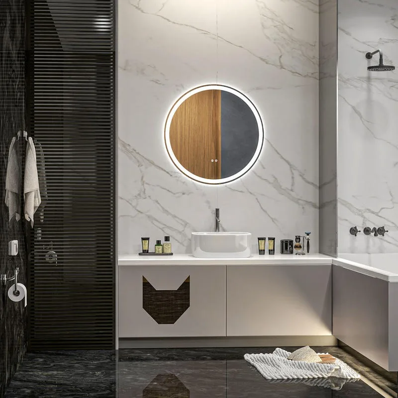 kleankin Miroir rond lumineux LED de salle de bain 60 cm mural avec éclairage 3 couleurs interrupteur tactile 29W blanc argent