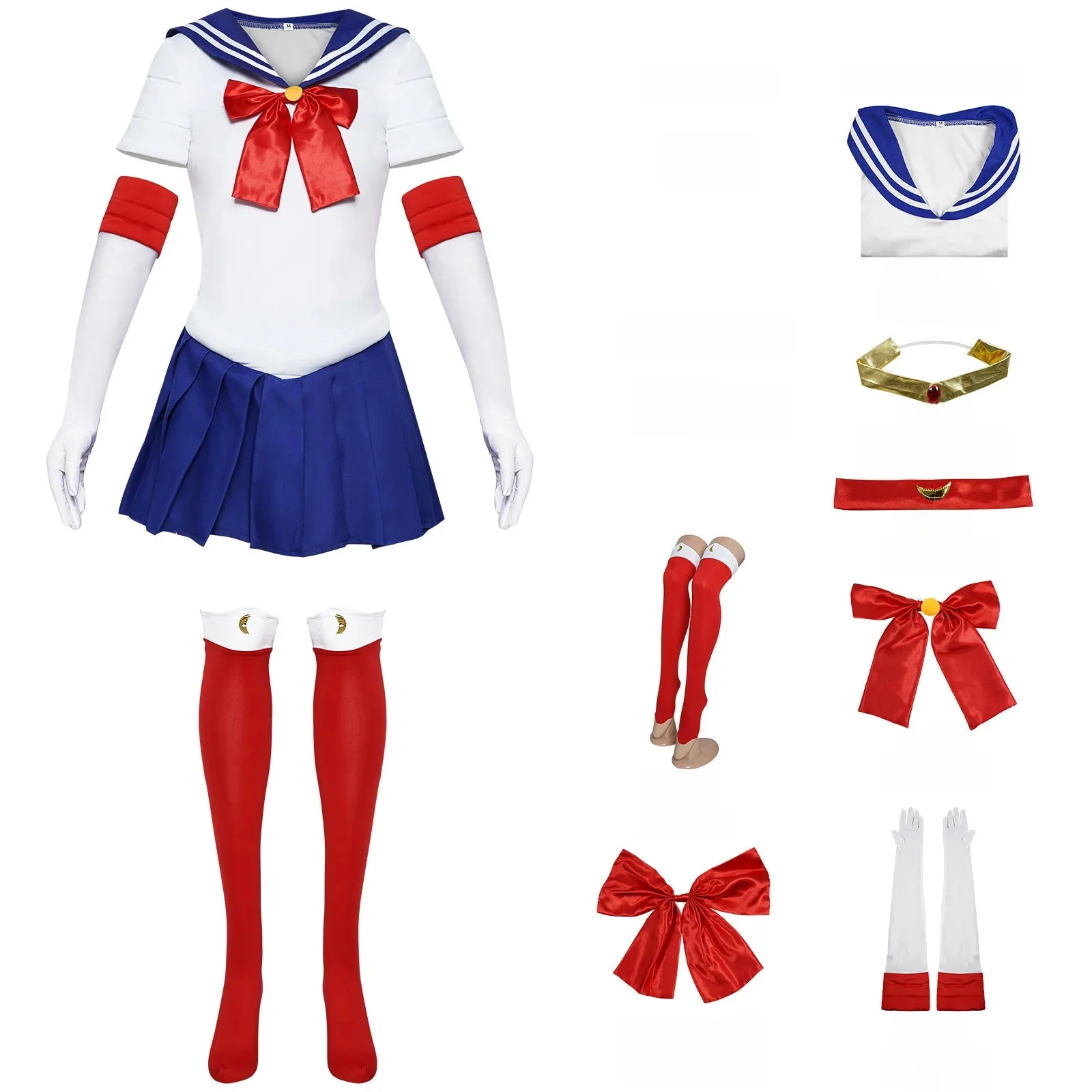 Kostium marynarza księżyc Usagi Tsukino kostiumy Cosplay dla dzieci dziewczyny śliczna sukienka z krótkim rękawem rękawiczki skarpetki Halloween odzież karnawałowa — zdjęcie 2
