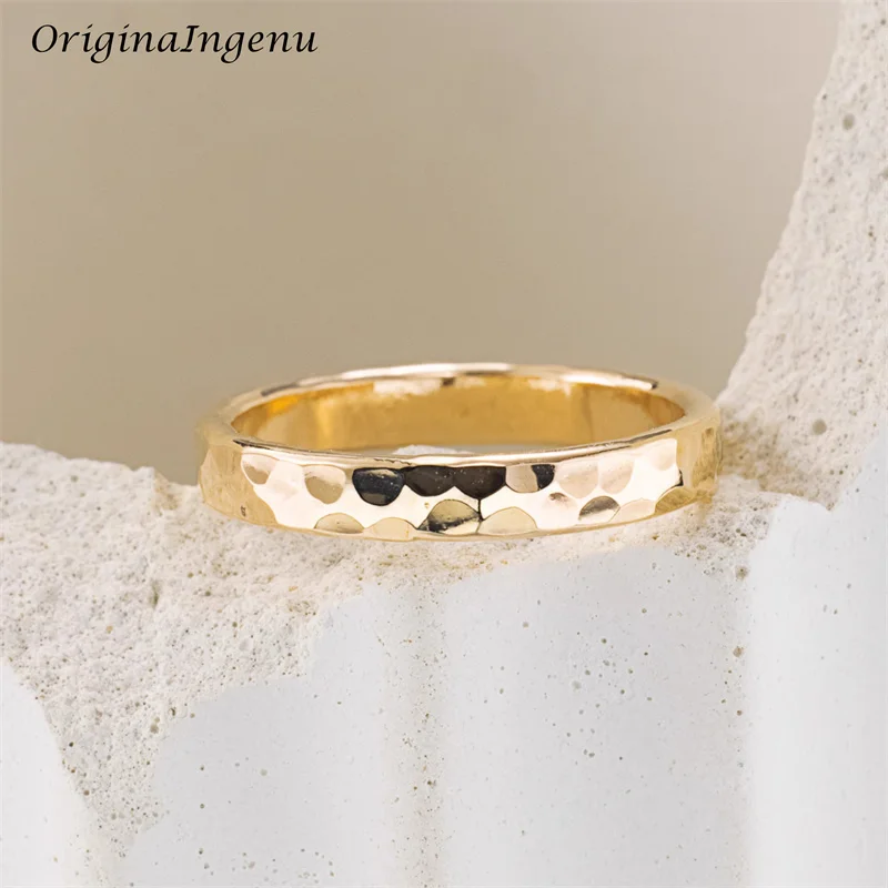 Imagem -03 - Gold Filled Hammered Handmade Band Jóias Minimalismo Delicado Resistente a Manchas mm 14k