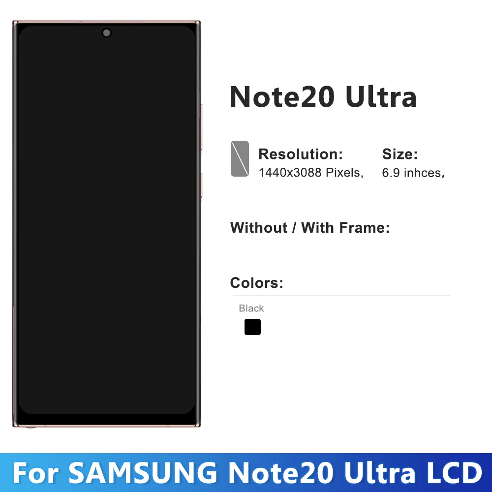 Note 20 Ultra Amoled For Samusng Galaxy Note 20 Ultra Display 5G LCD Display N986B N986U +Frame Touch Screen Digitizer Assembly