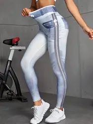 2023 moda donna Denim stampato digitale blu stretto alto elastico pantaloni da Yoga ad asciugatura rapida pantaloni sportivi da corsa Fitness