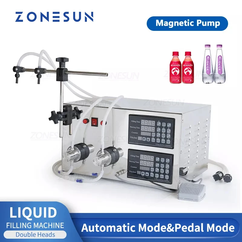 

ZONESUN ZS-YG2 Semi Automatic Bottle Liquid Filling Machine Magnetic Pump Electric 2 Heads Soft Drink Essential Oil Water Juice