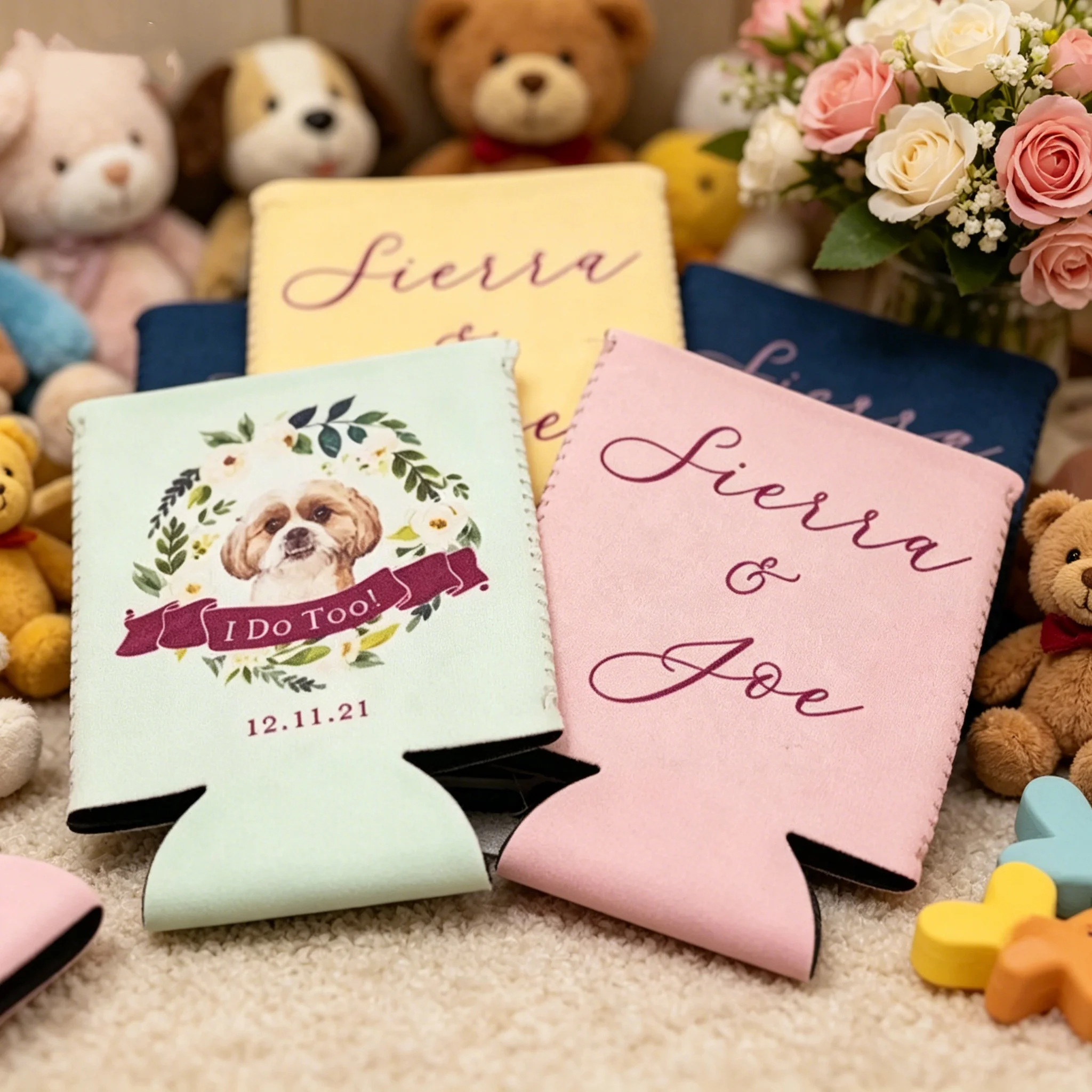 

10/20/30pcs Personalized Pet Photo Wedding Can Cooler Custom Full Color Print Foam Can Koozie Wedding Favor Gift