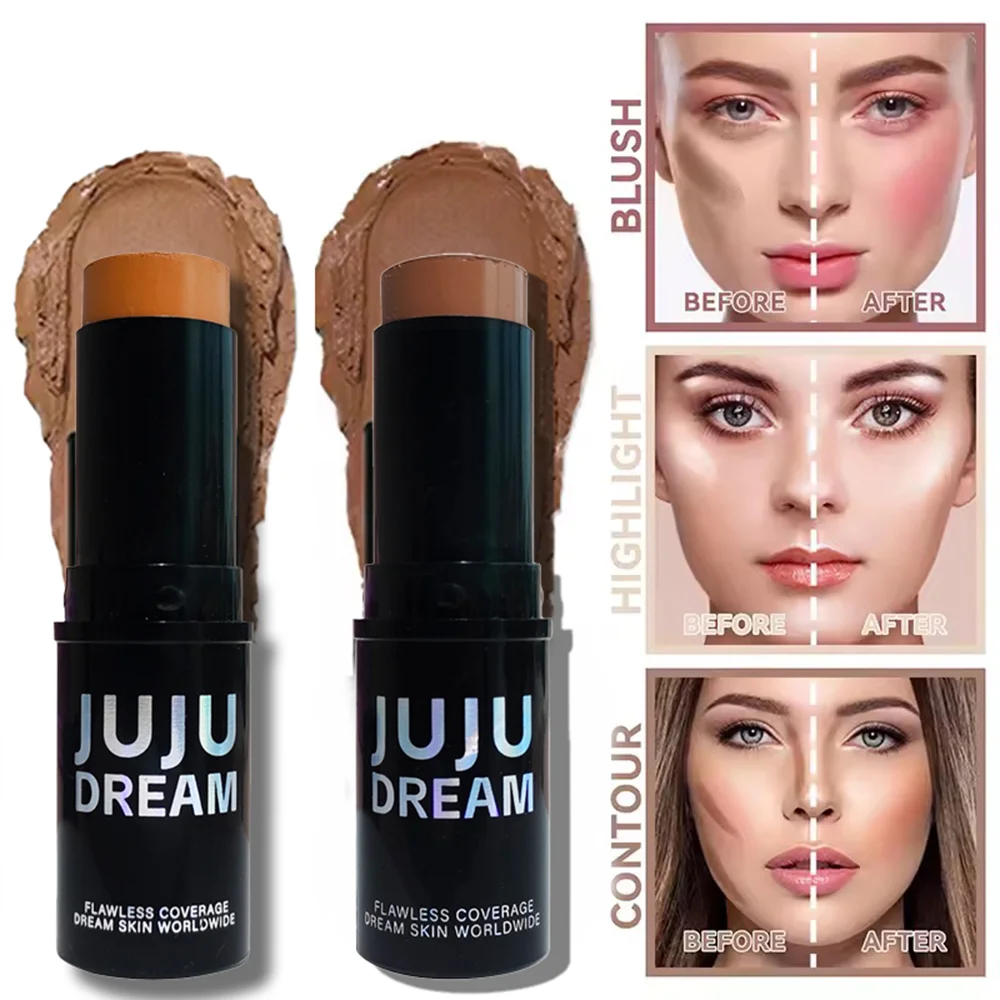 Stick contorno evidenziatore bicolore, illuminante e ombreggiante, impermeabile, duraturo, unisex, sicuro per la pelle, per tutti gli look di trucco viso