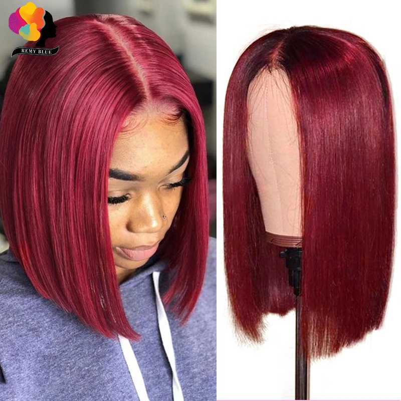 

99J Bob Wigs Transparent Lace Front Human Hair Wigs for Black Women Burgundy Blonde Cherry Red Colored 6X2 Lace Closure Wig