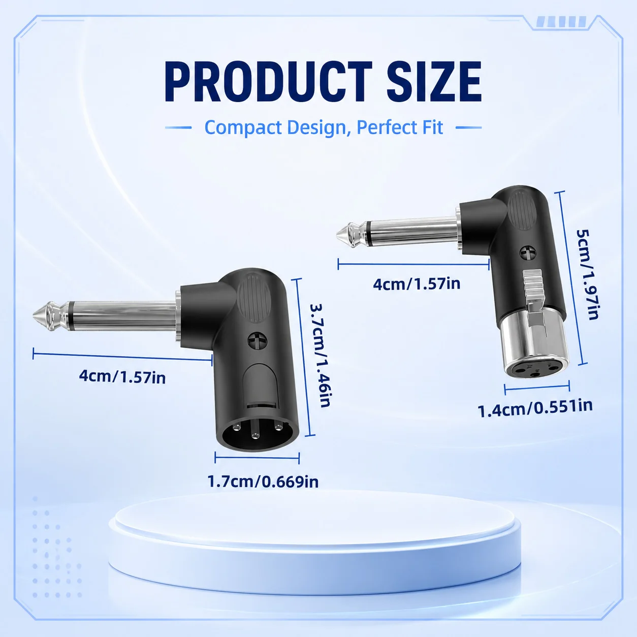 XLR Male Female to 6.35mm 1/4 Inch Audio Adapter Set, 90 Degree Microphone Connector Converter for Professional Audio Equipment