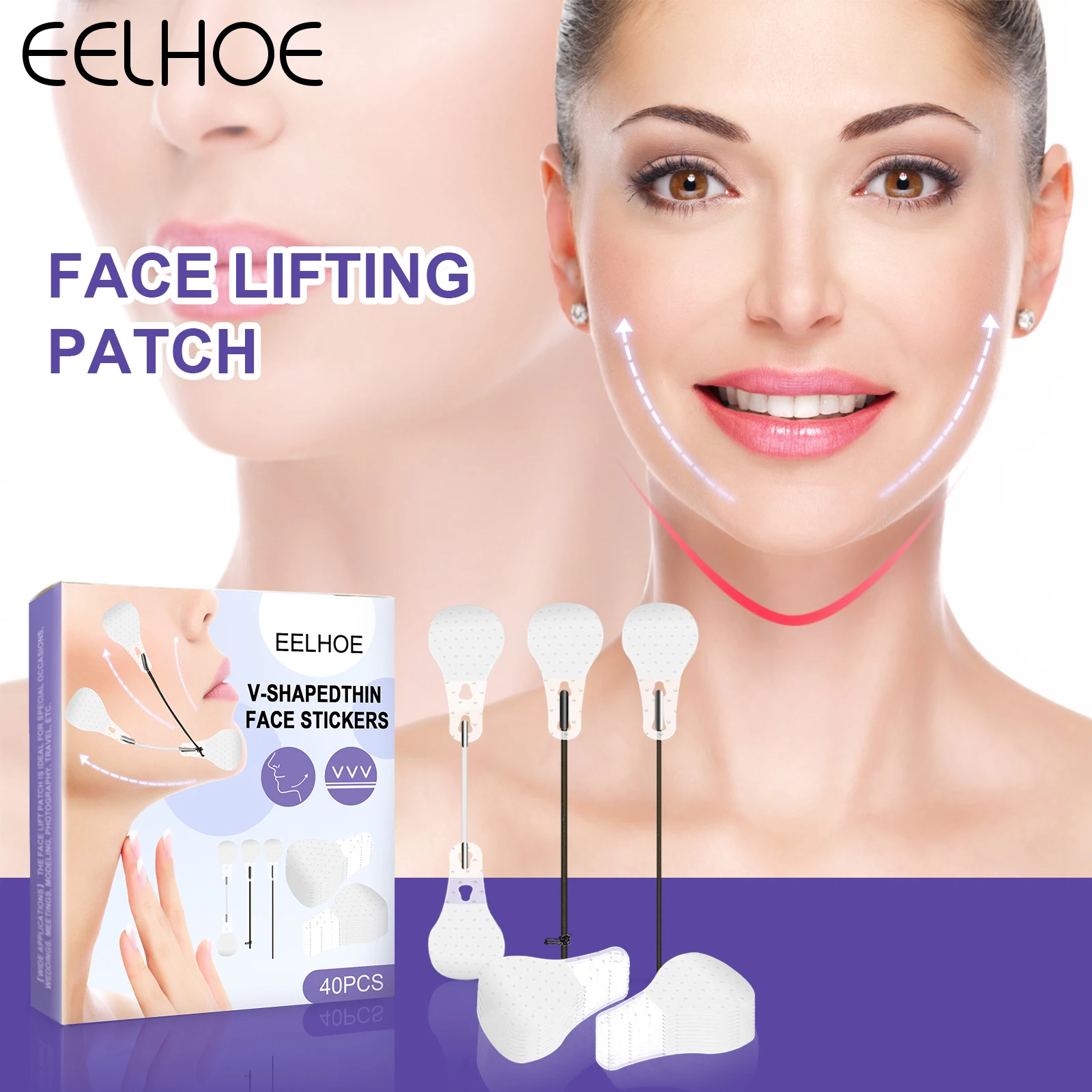 Eelhoe 40pcs Face Lift Patches Invisible V-Shape Lift Sticker Tighten Neck Chin Face Contours Firming Smoothing Wrinkle Lifting