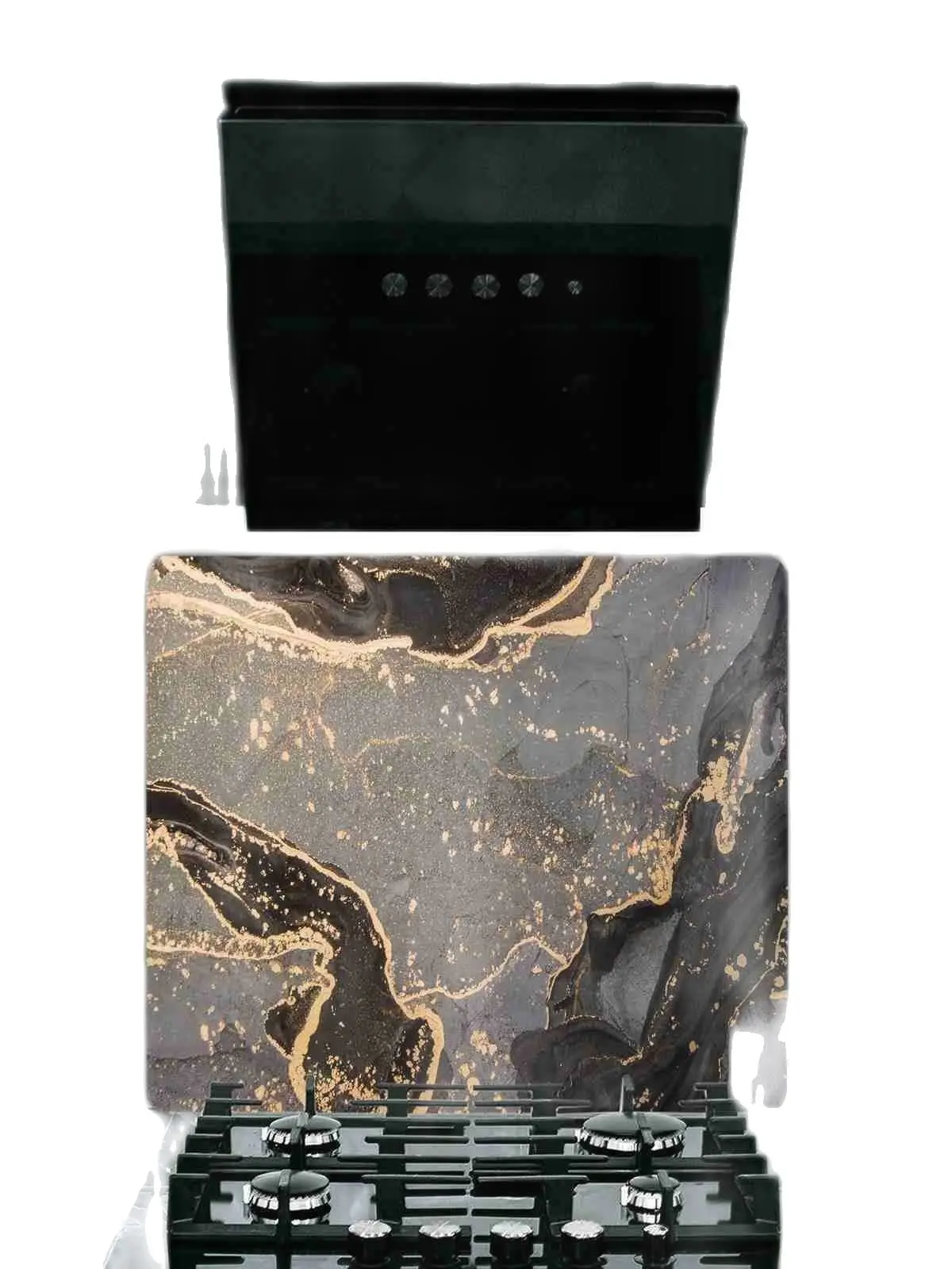 Kitchen Anti-Splash Glass Cooker Protective And Glass Cutting Board 50 X 56Siyah gilded Marble Look