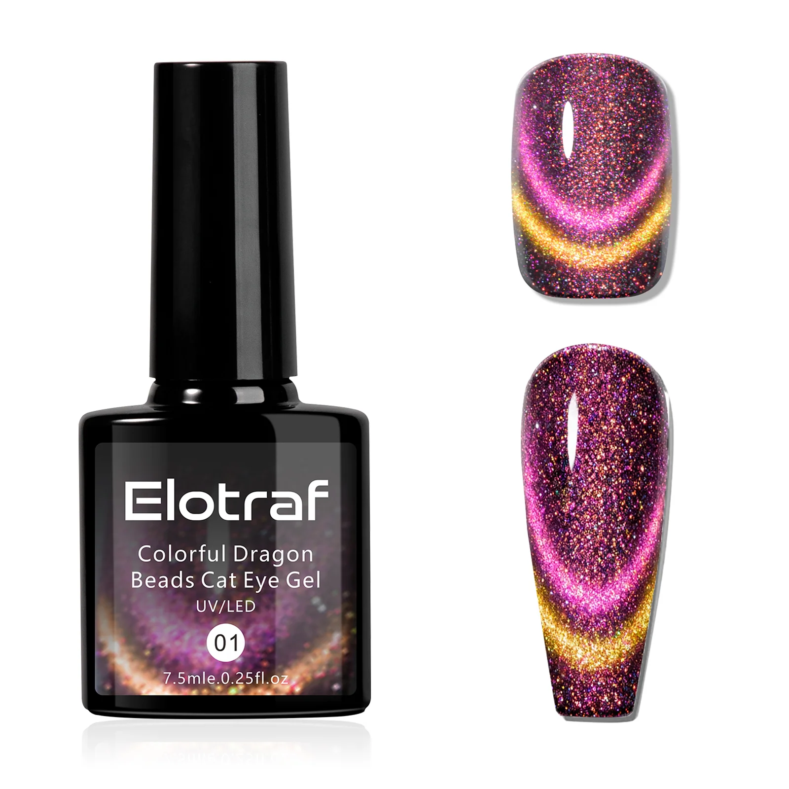 

Elotraf Cat Eye Gel Nail Polish,9D Chameleon Holographic & Double Magic Colors, Soak Off UV Light Professional Use for Salon