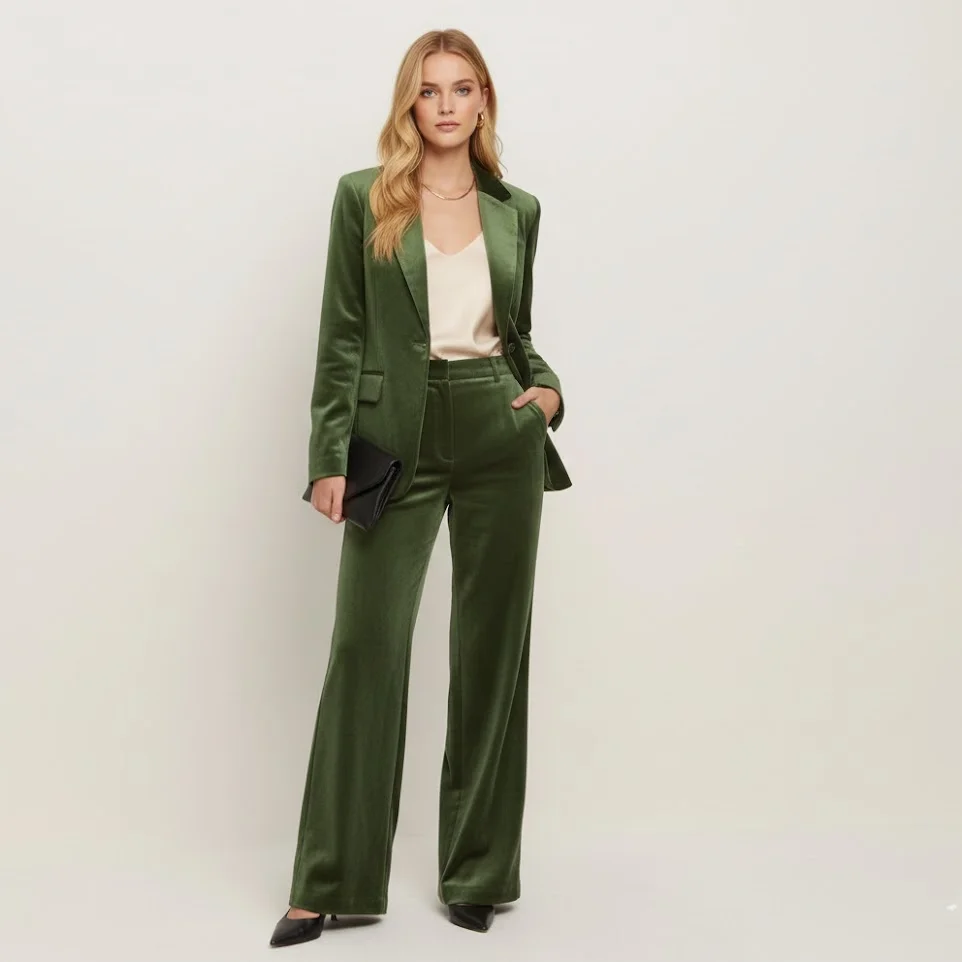

2 PC Womens Velvet Suit One Button Office Work Outfit Womens Pants Suit Prom Tuxedos