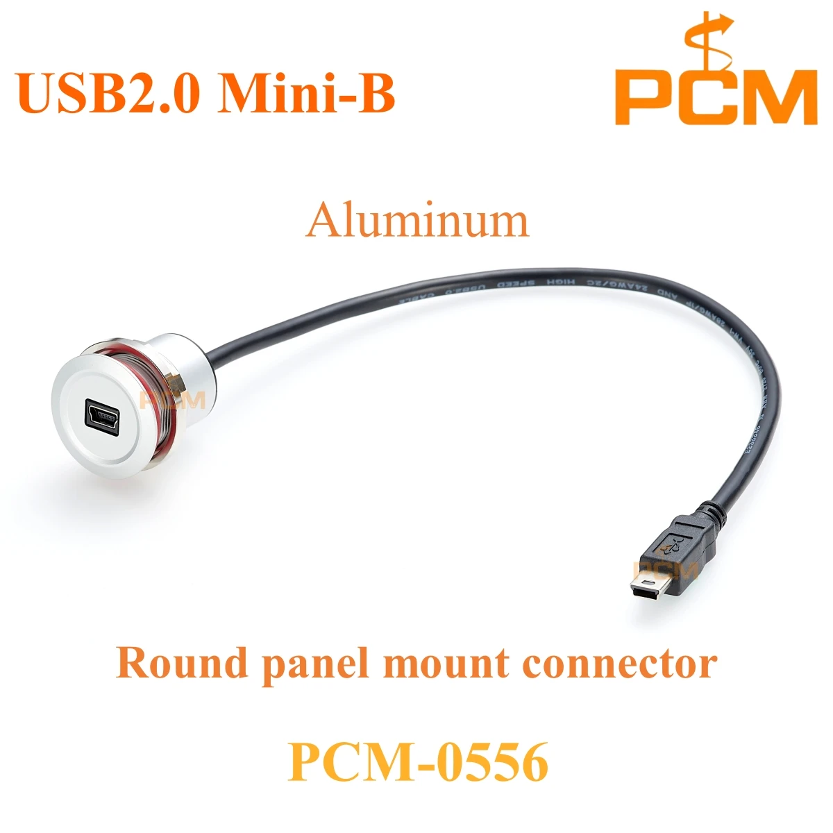 USB2.0 Mini-USB female to male cable Aluminum mental Round panel mount female connector with Sealing rubber ring