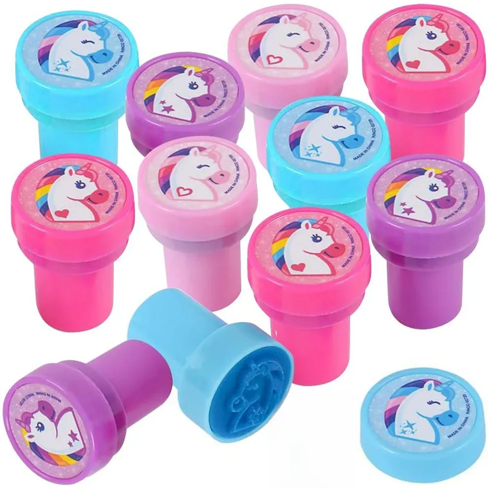 Timbres licorne 10 pièces pour enfants, tampons pré-encreurs assortis, cadeaux de fête d'anniversaire licorne, remplisseurs de sacs cadeaux, tampon d'assignement des enseignants