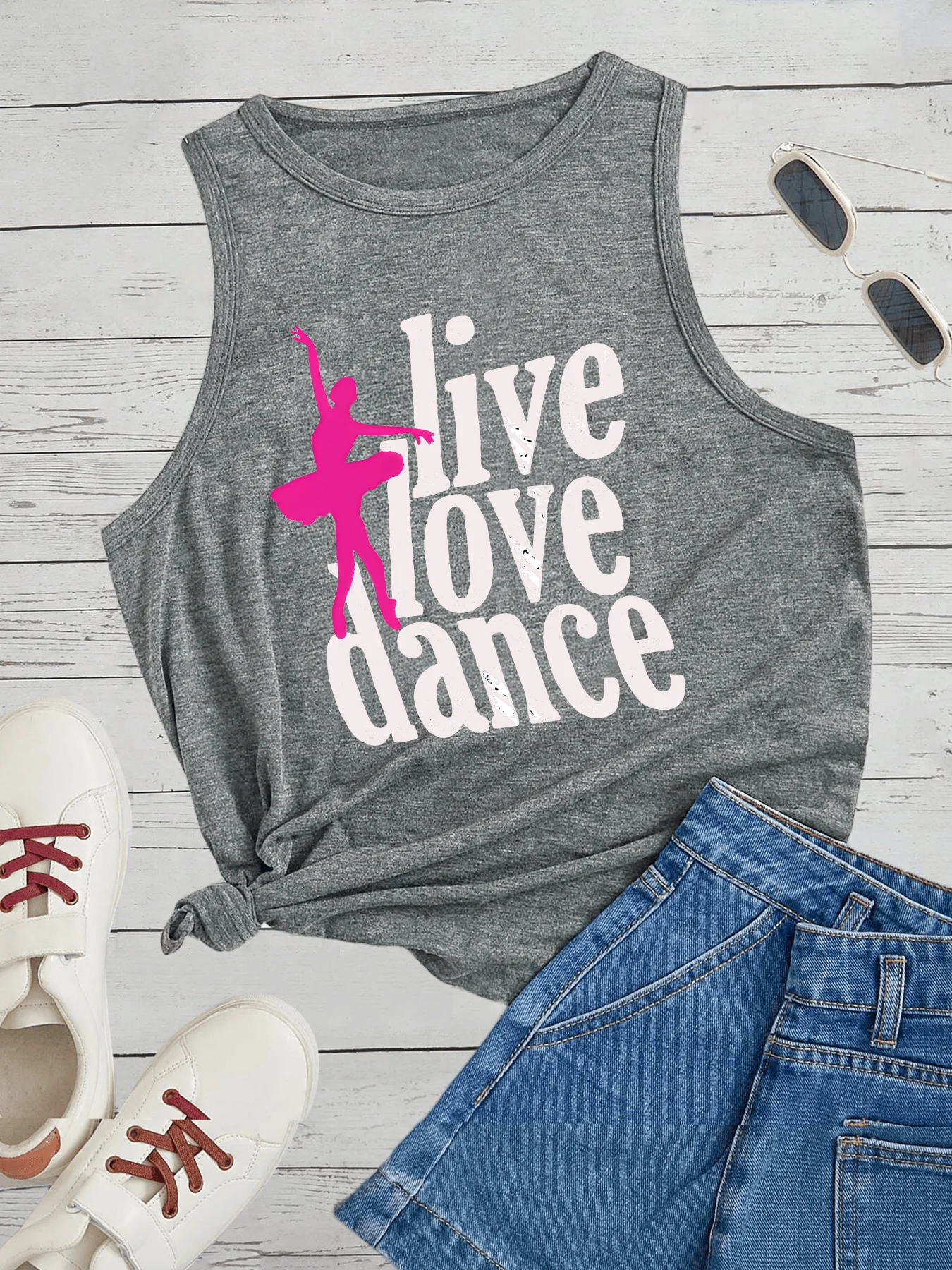 Live Love Dance-Haut précieux à col rond pour femme, haut en fibre, lettre de sécurité, vêtements décontractés