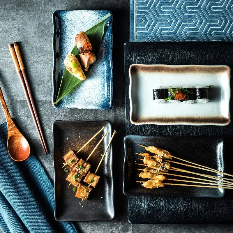 Barbecue en céramique, hôtel japonais, Restaurant, maison, assiette à collation, assiette à Sushi rectangulaire