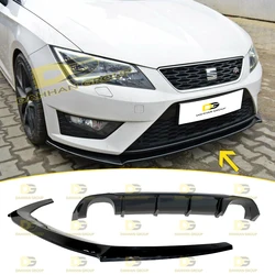 Seat Leon MK3 2012 - 2016 FR Max V2 Front Splitter Lip Spoiler + Rear Diffuser Valance Piano Gloss Black Surface Plastic FR Kit