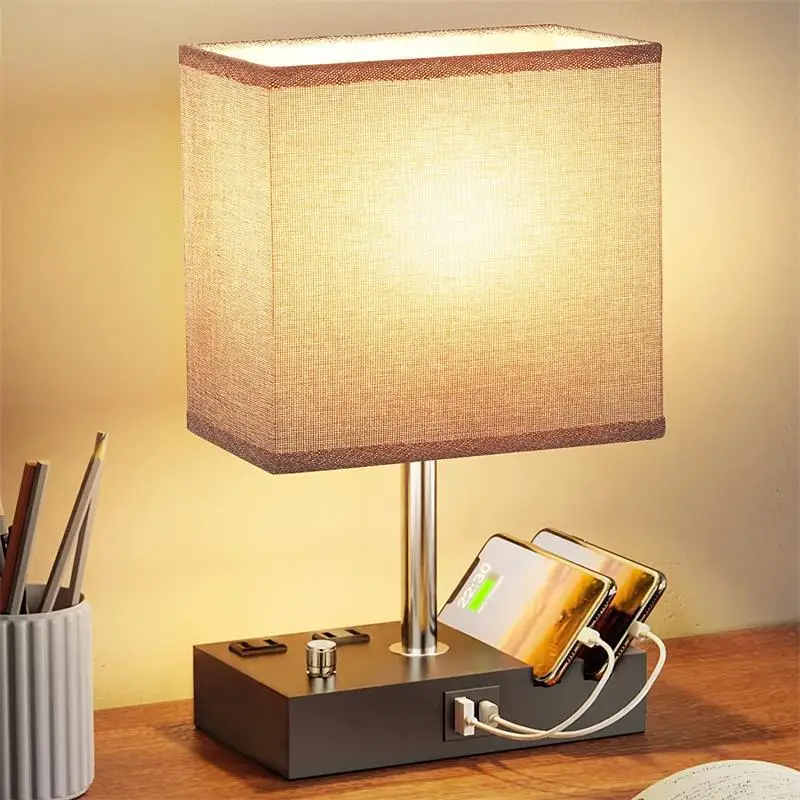 

3-Color Temperature Bedside Lamp with USB Charging Nightstand Lamp for Bedroom Living Room Office Desk Lamp with Phone Stand