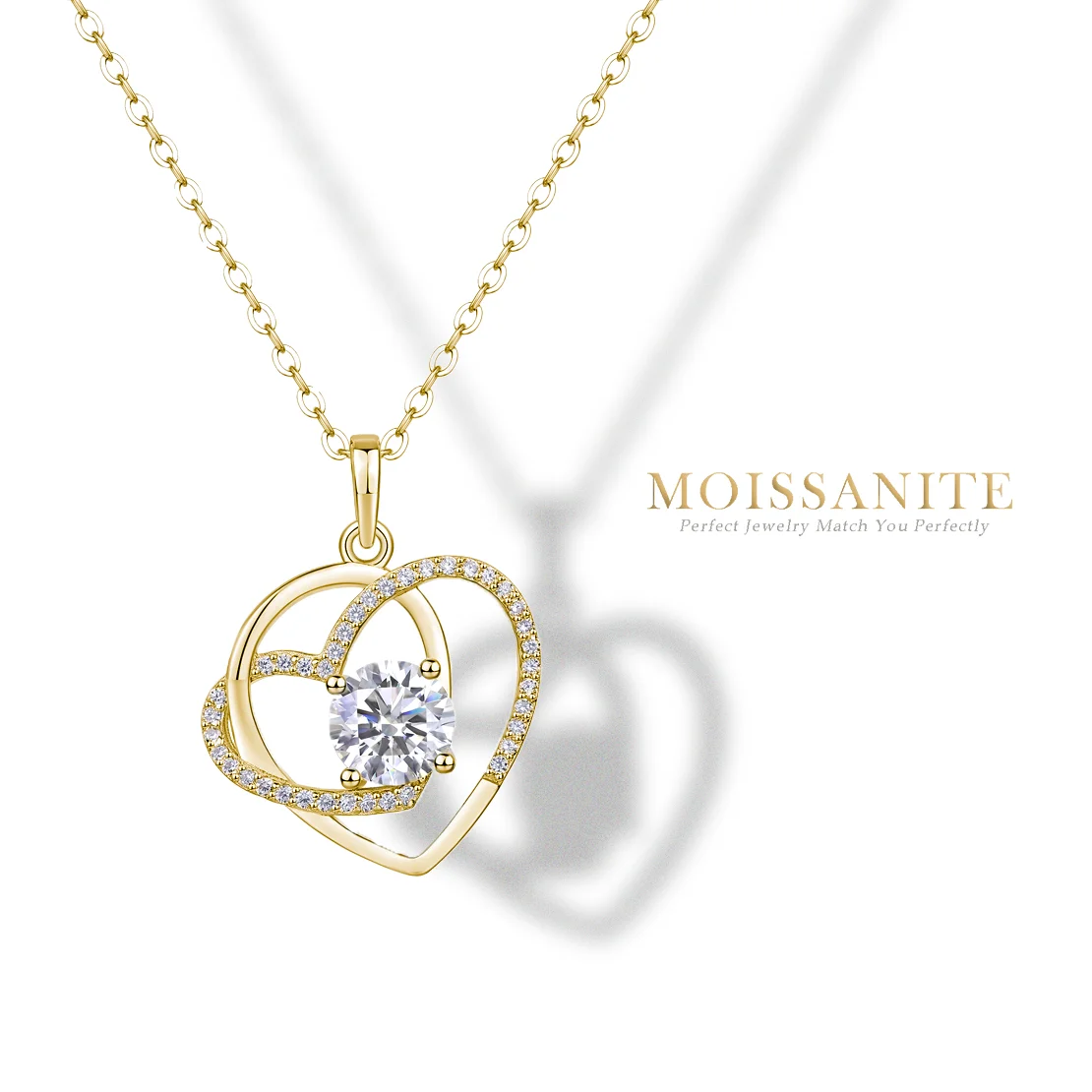 

1 Carat Moissanite Heart Pendant Necklace, D Color VVS Moissanite, Gold-Plated S925 Silver, Romantic Fine Jewelry for Women